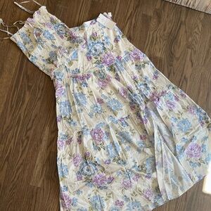 Floral Maxi skirt and top set in white with Blue & Lavender Roses